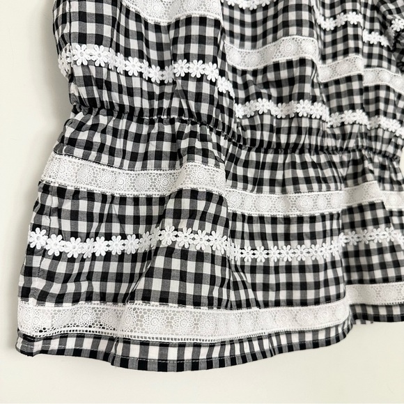 J. Crew Short Sleeve Daisy Chain Peplum Blouse Black White Gingham #AJ433 - Picture 5 of 11